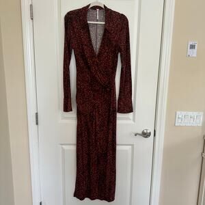 Free People Shayla Floral Long Sleeve Faux Wrap Maxi Dress Chocolate Size M NWOT